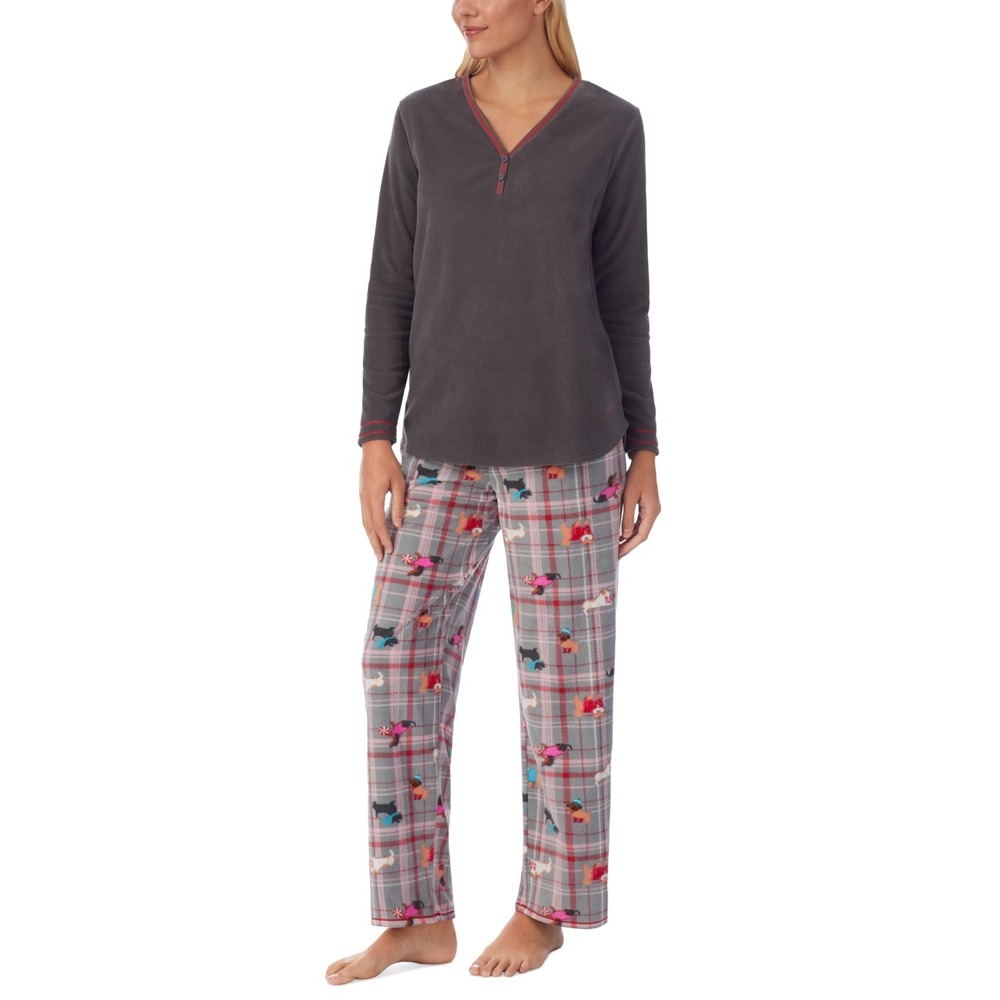 Cuddl Duds Henley Top & Print Pants Pajama Set - Grey Plaid - Size S